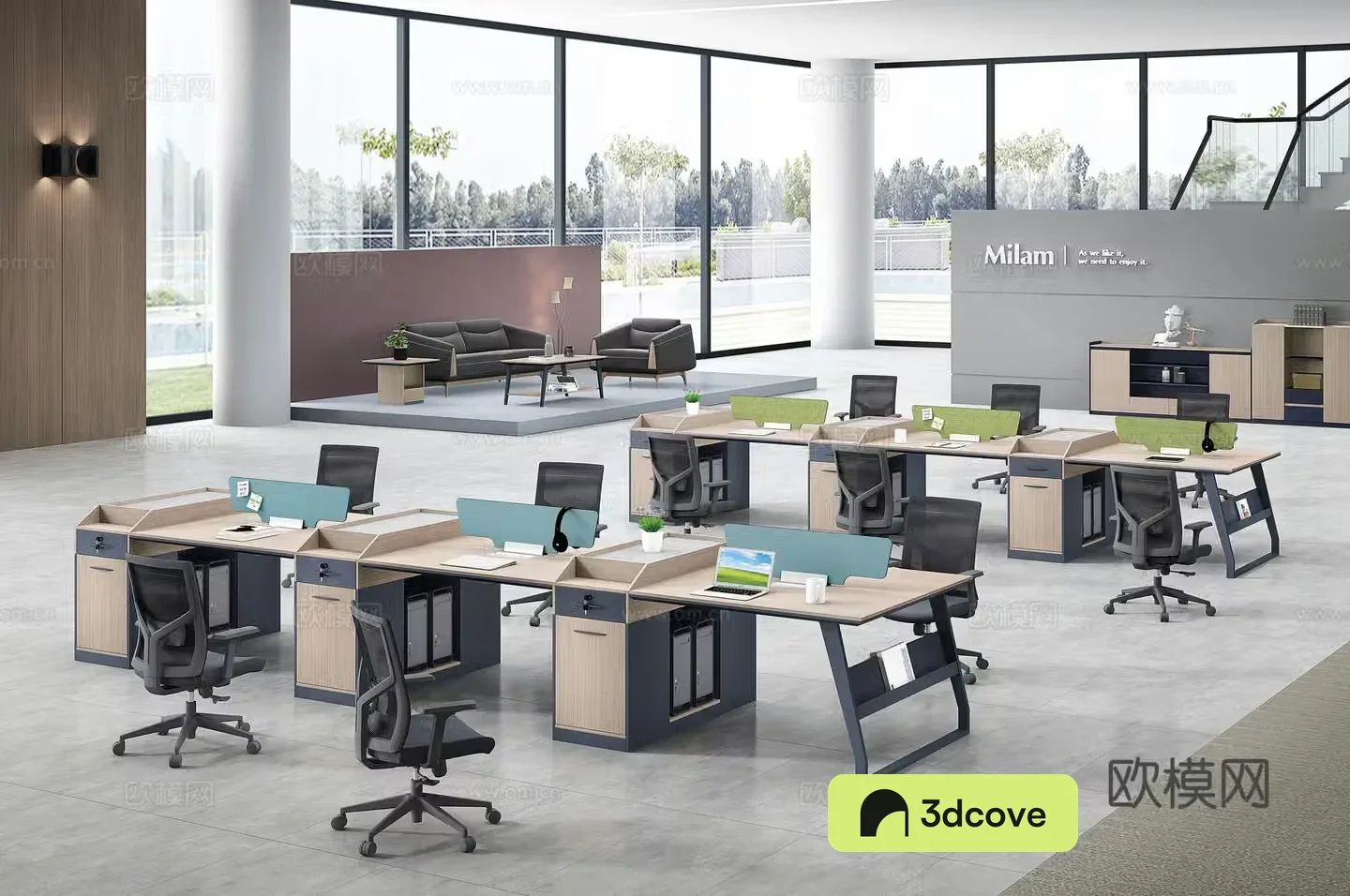 Working equipment office space office area staff desk and chair