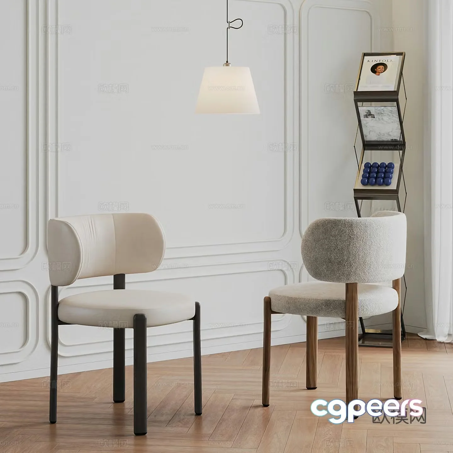 French medieval dining chair combination leather dining chair fabric dining chair lamb velvet dining chair book chair 3d model