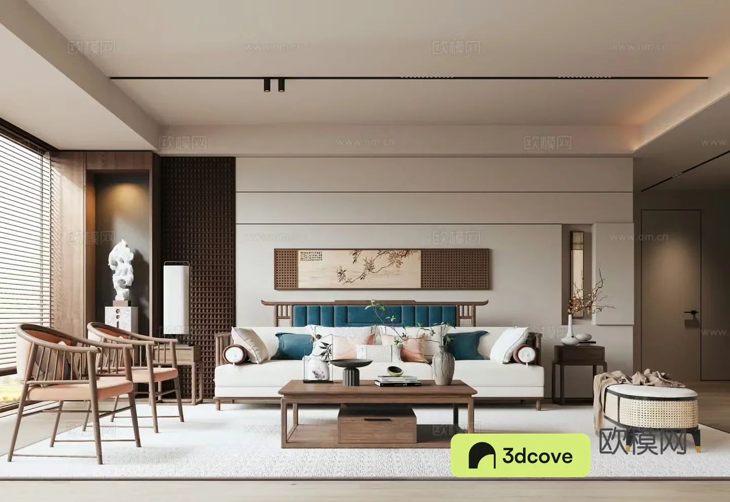 New Chinese style living room sofa background wall sofa coffee table combination