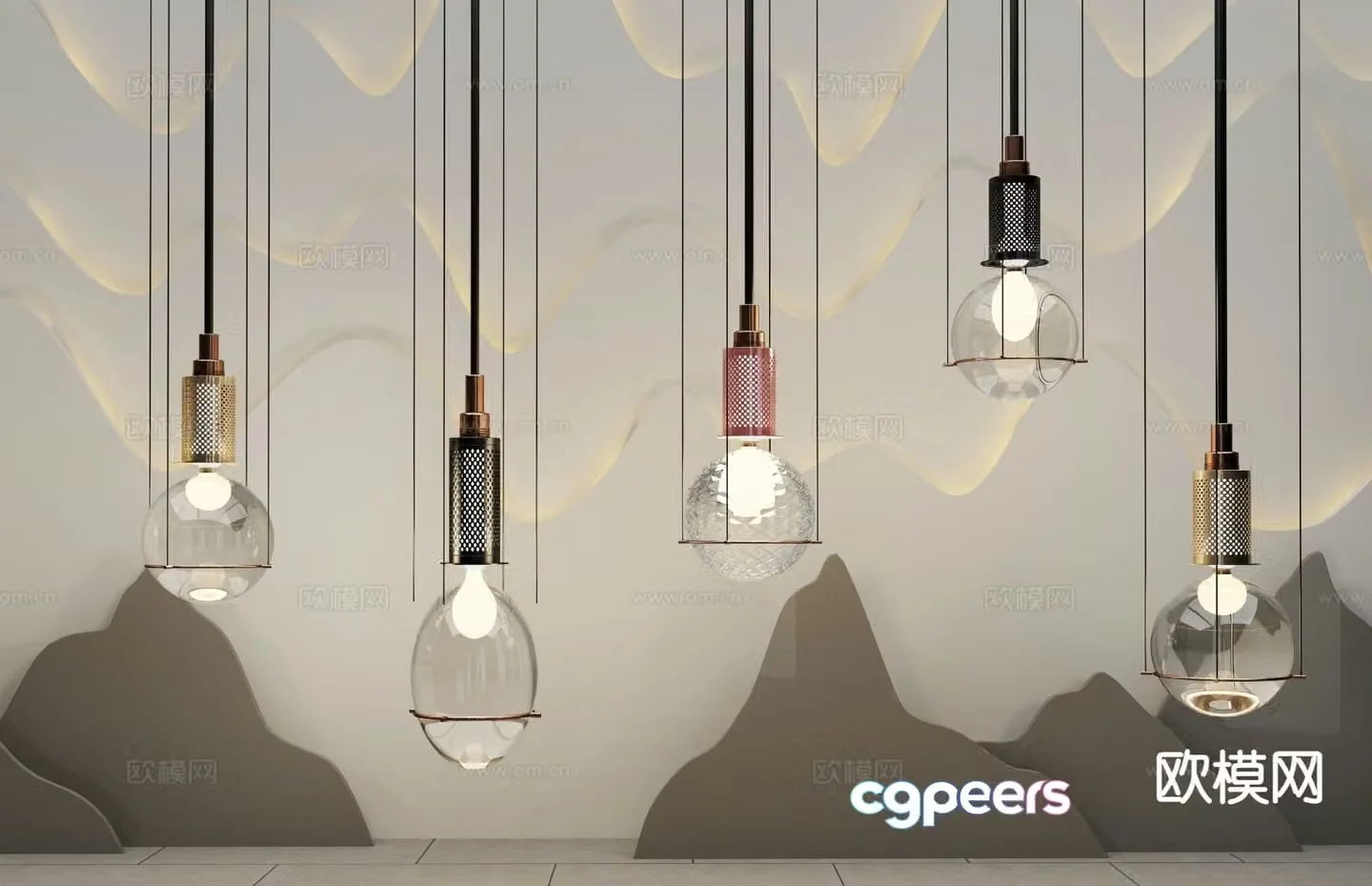 New Chinese style chandelier glass chandelier 3d model