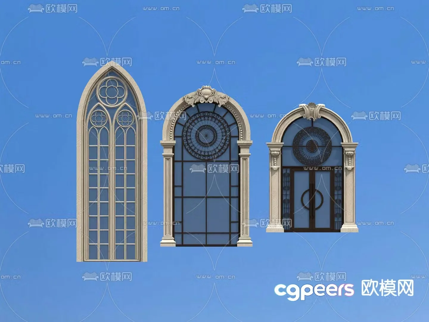 European style windows window frames floor-to-ceiling windows balcony windows 3D model