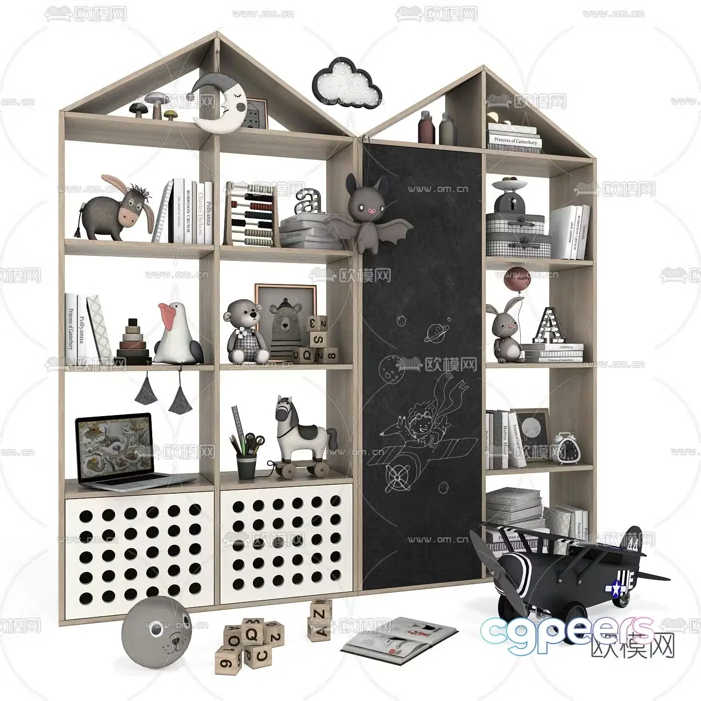 Modern children’s bookcase decorative cabinet 3d model