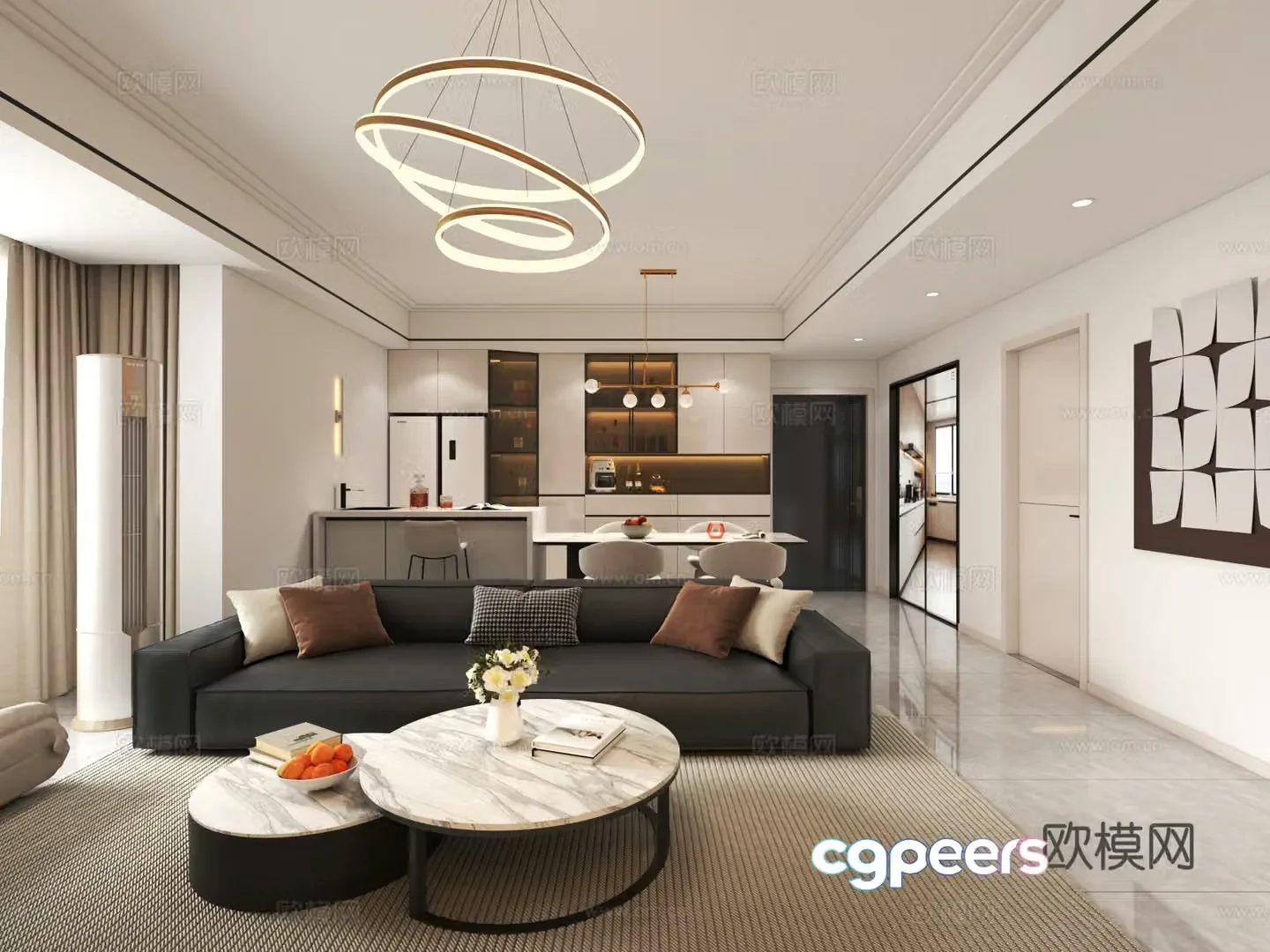 Modern living and dining room chandeliers sofa and coffee table combination dining table and chair combination bookcase wine cabinet shoe cabinet 3d model