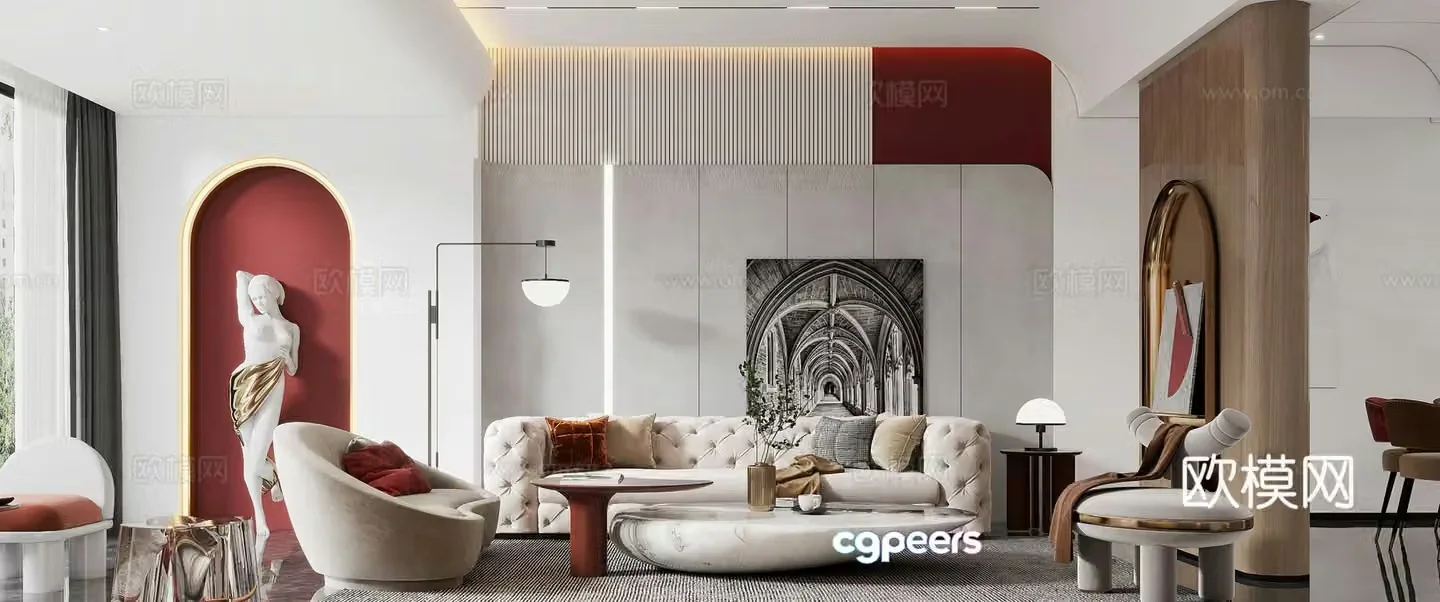 Modern living and dining room combination sofa ornaments decoration sculpture light luxury living room leisure chair 3d model
