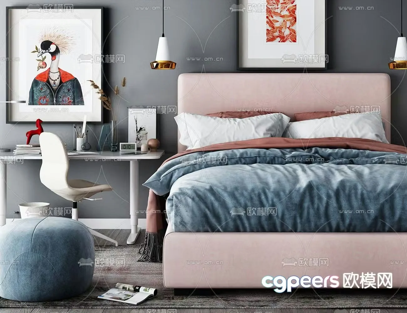 Modern double bed 3d model