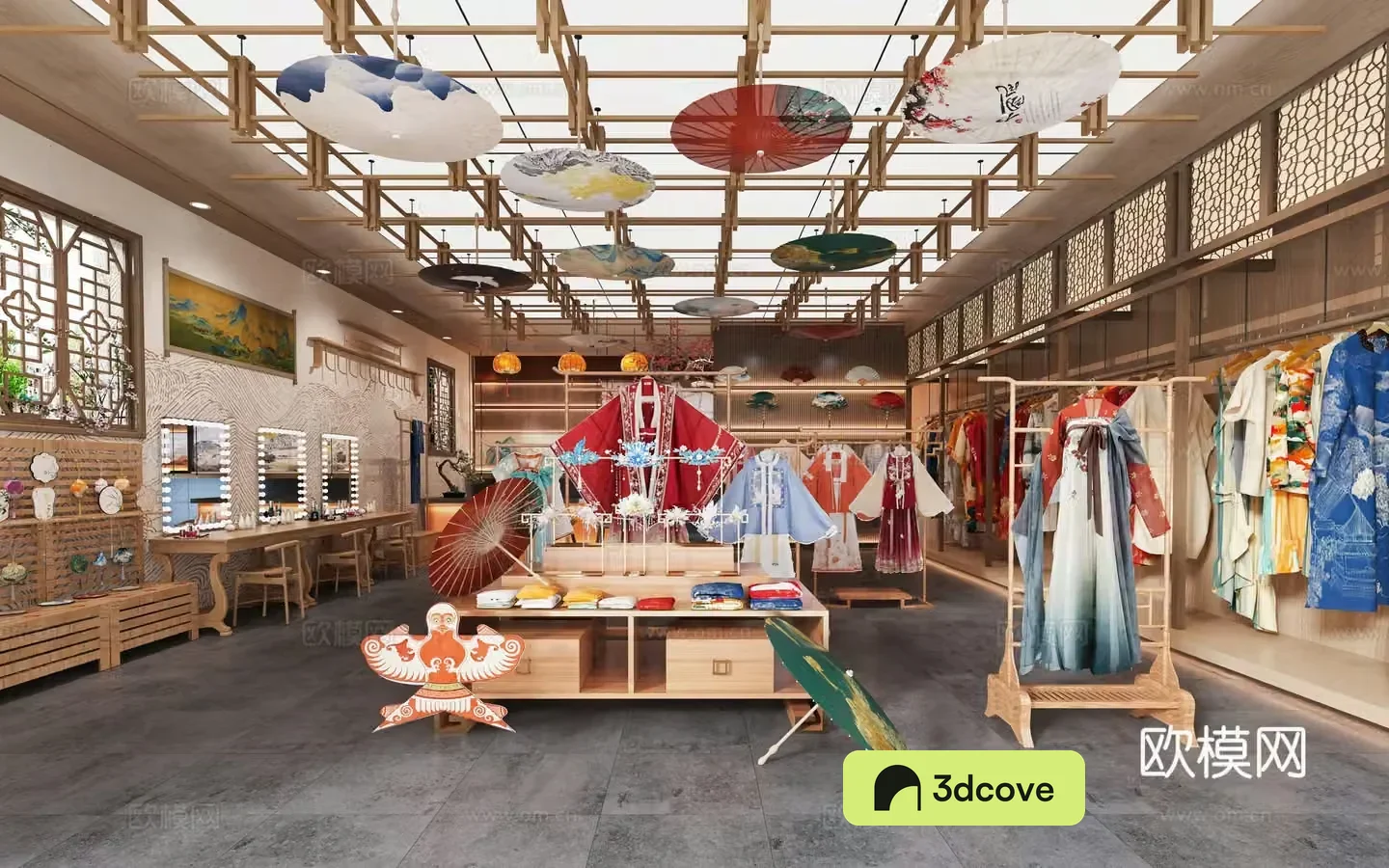 New Chinese style Hanfu Hall Hanfu Tang clothing store Hanfu Exhibition Hall Hanfu Makeup Experience Store