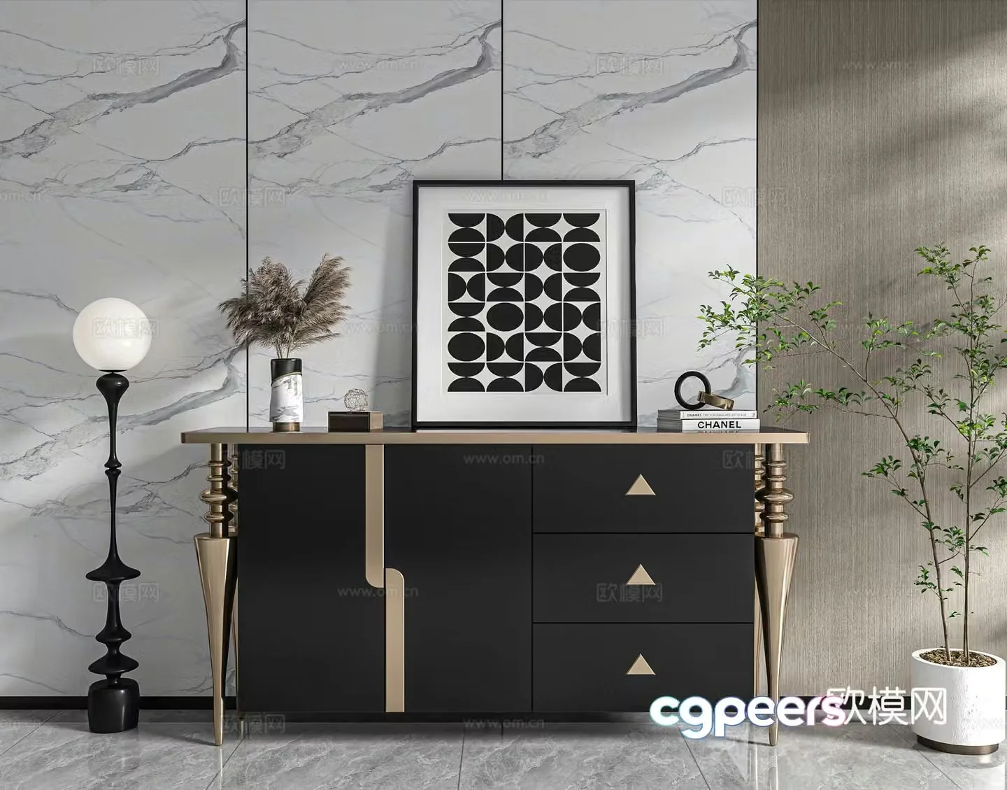 Italian light luxury decorative cabinet 3D model