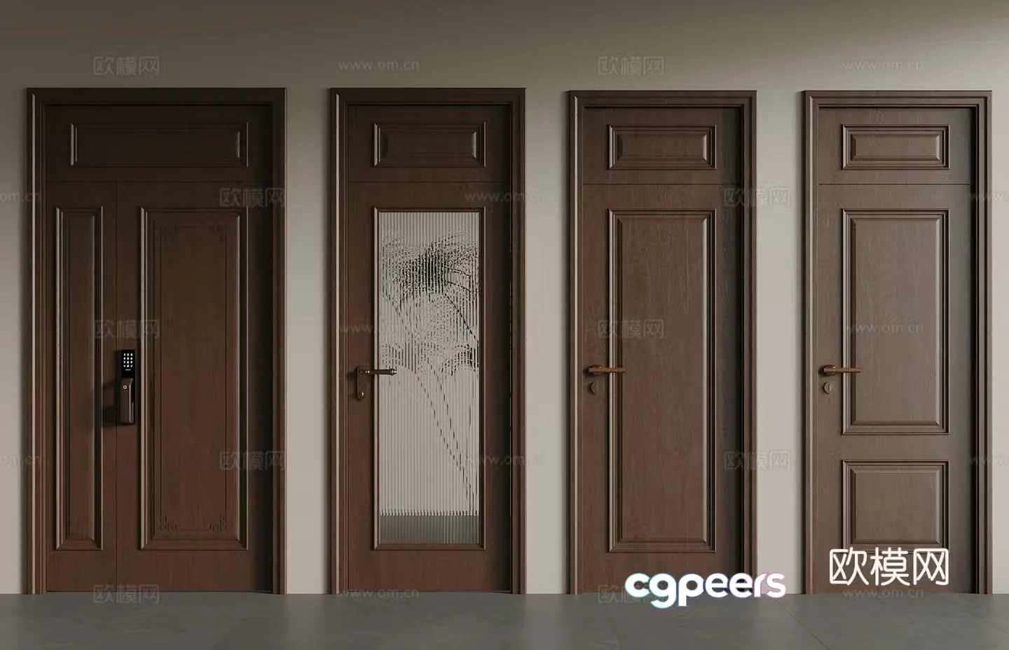 New Chinese style single-open door Interior door Glass door Entrance door 3D model