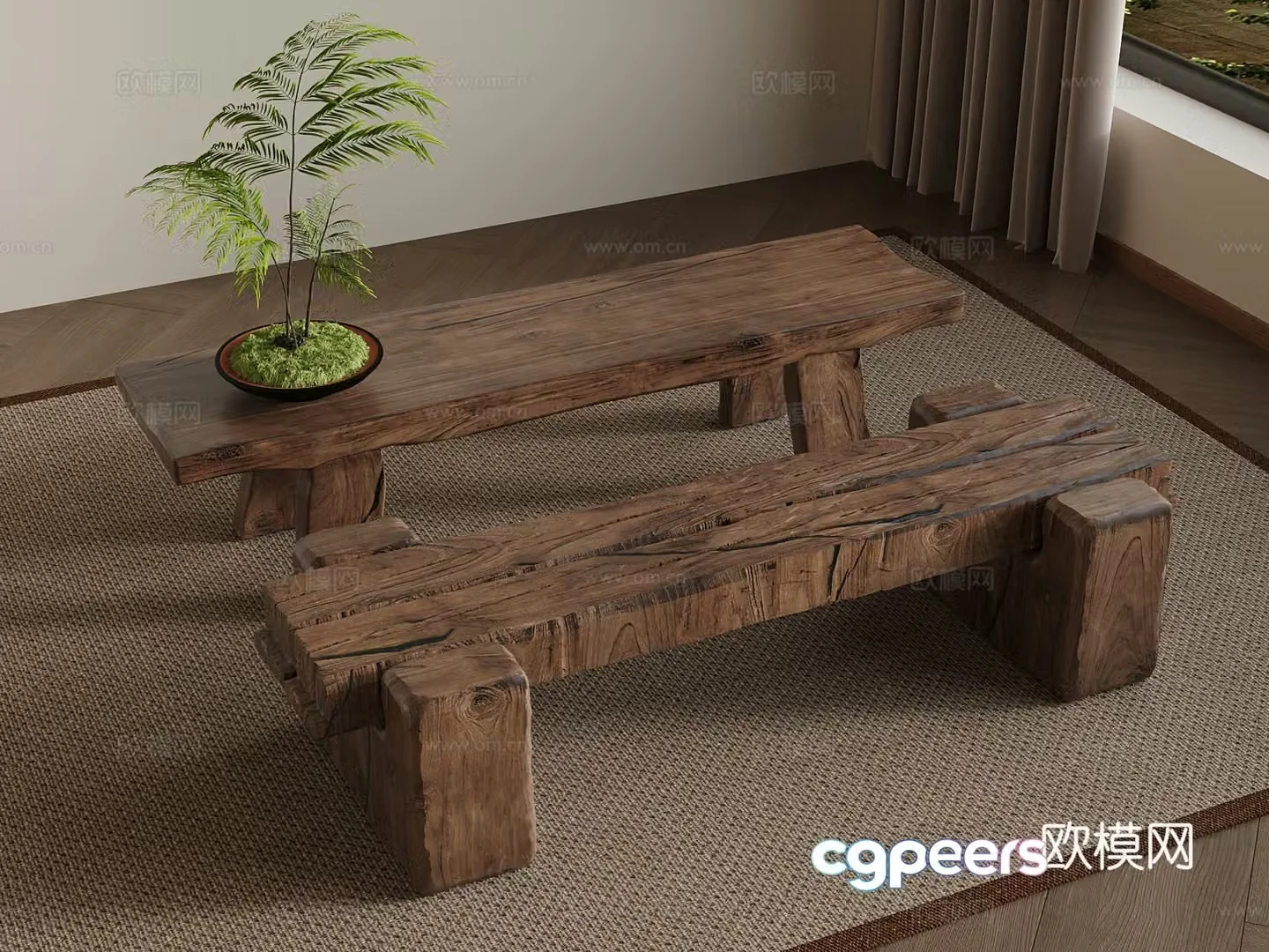 23 Wasabi style solid wood shoe replacement bench bench 3D model