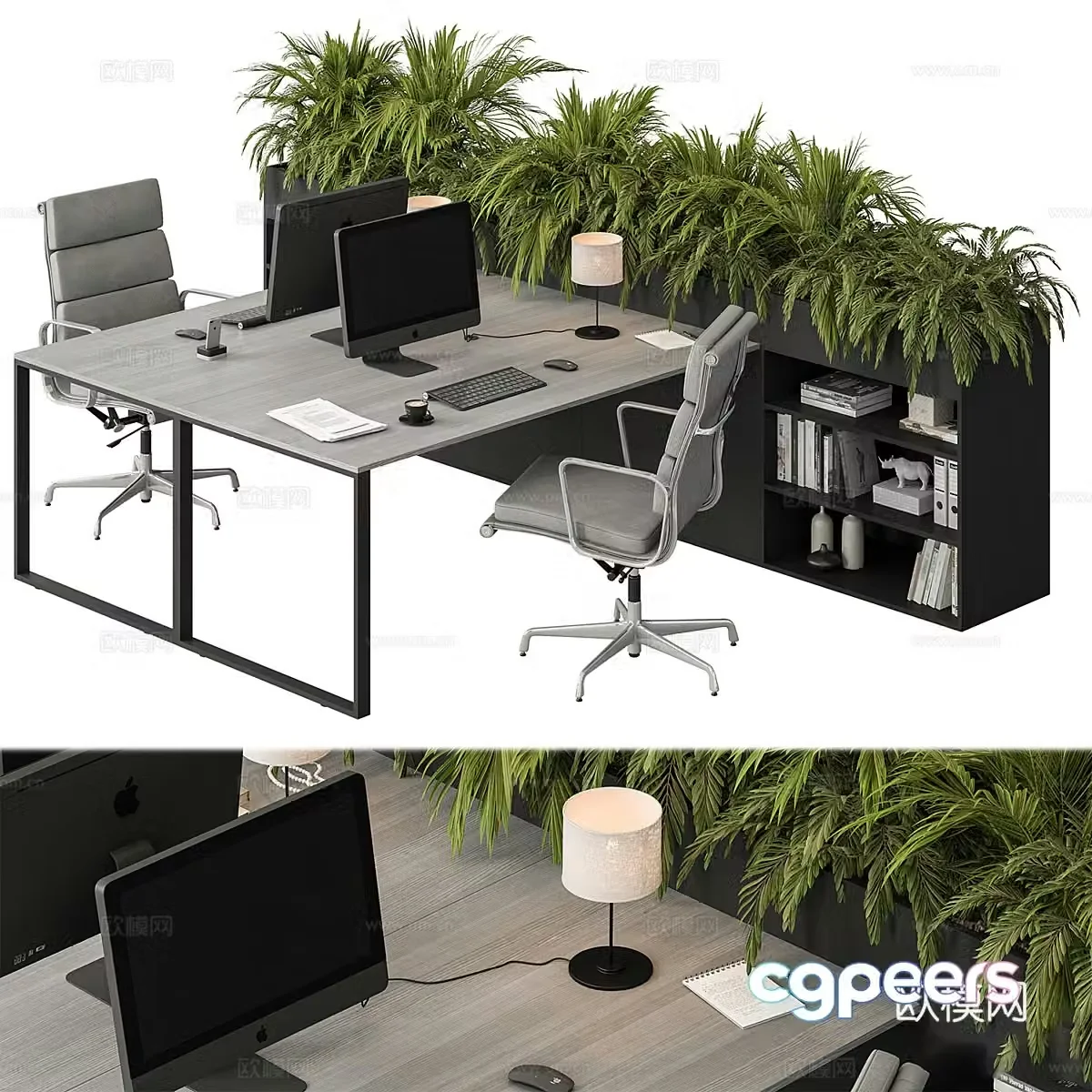 Modern minimalist office desk and chair combination 3D model