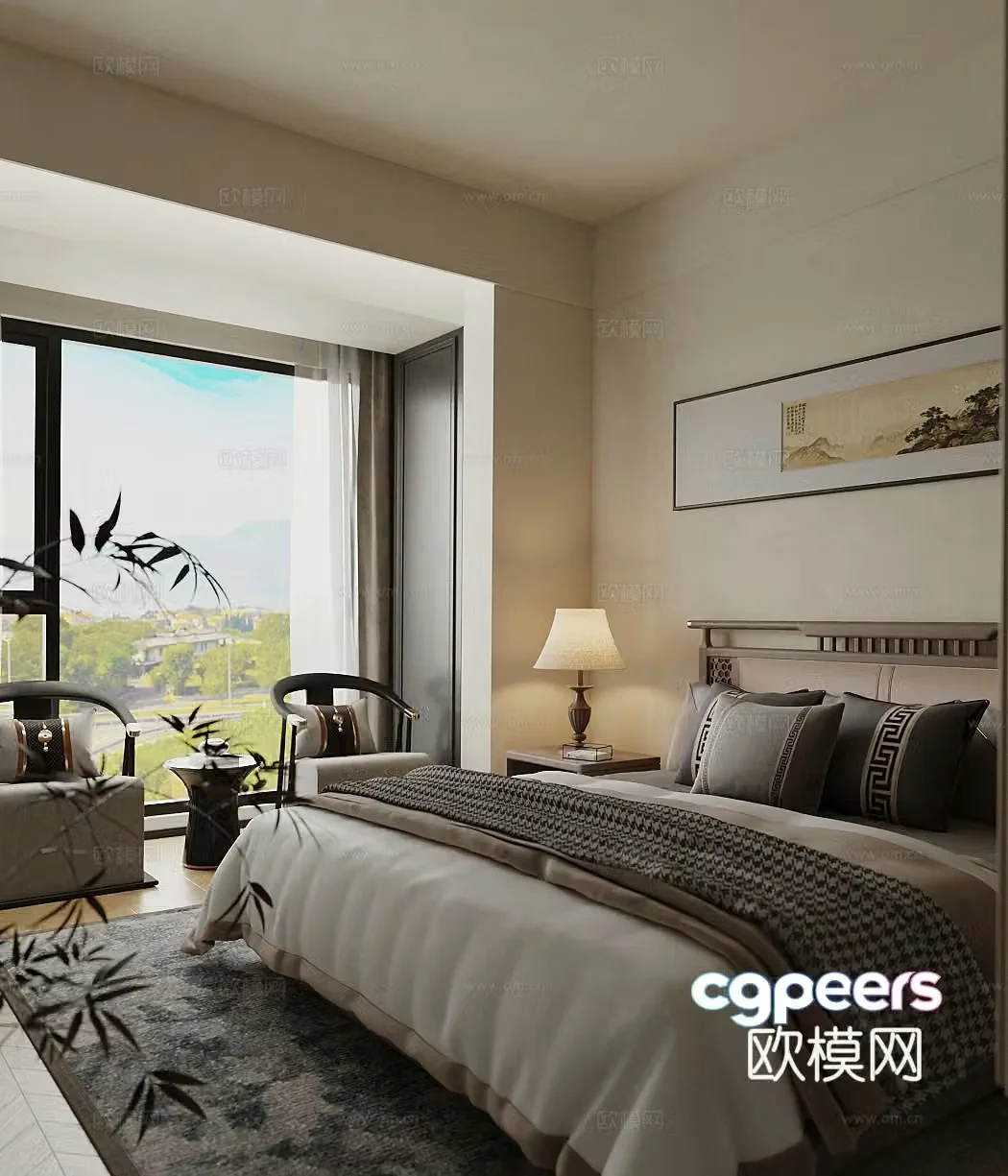 New Chinese style home bedroom master bedroom 3D model