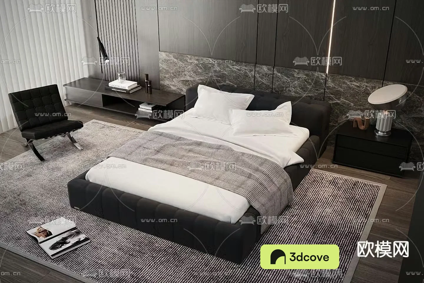Modern double bed fabric bed