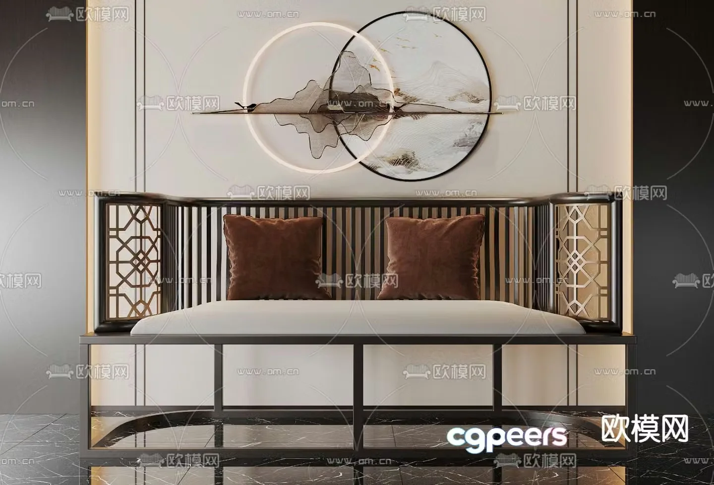New Chinese style sofa double sofa 3d model