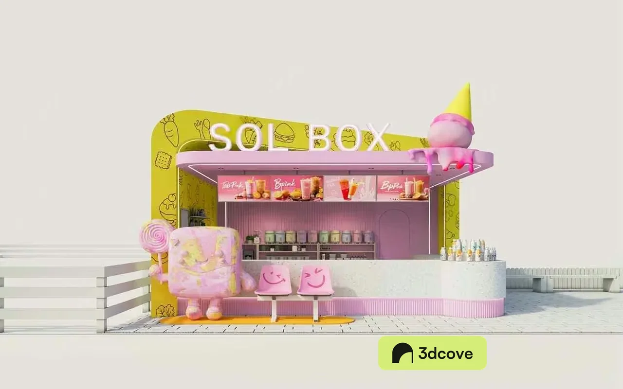 A Pink And White Ice Cream Stand