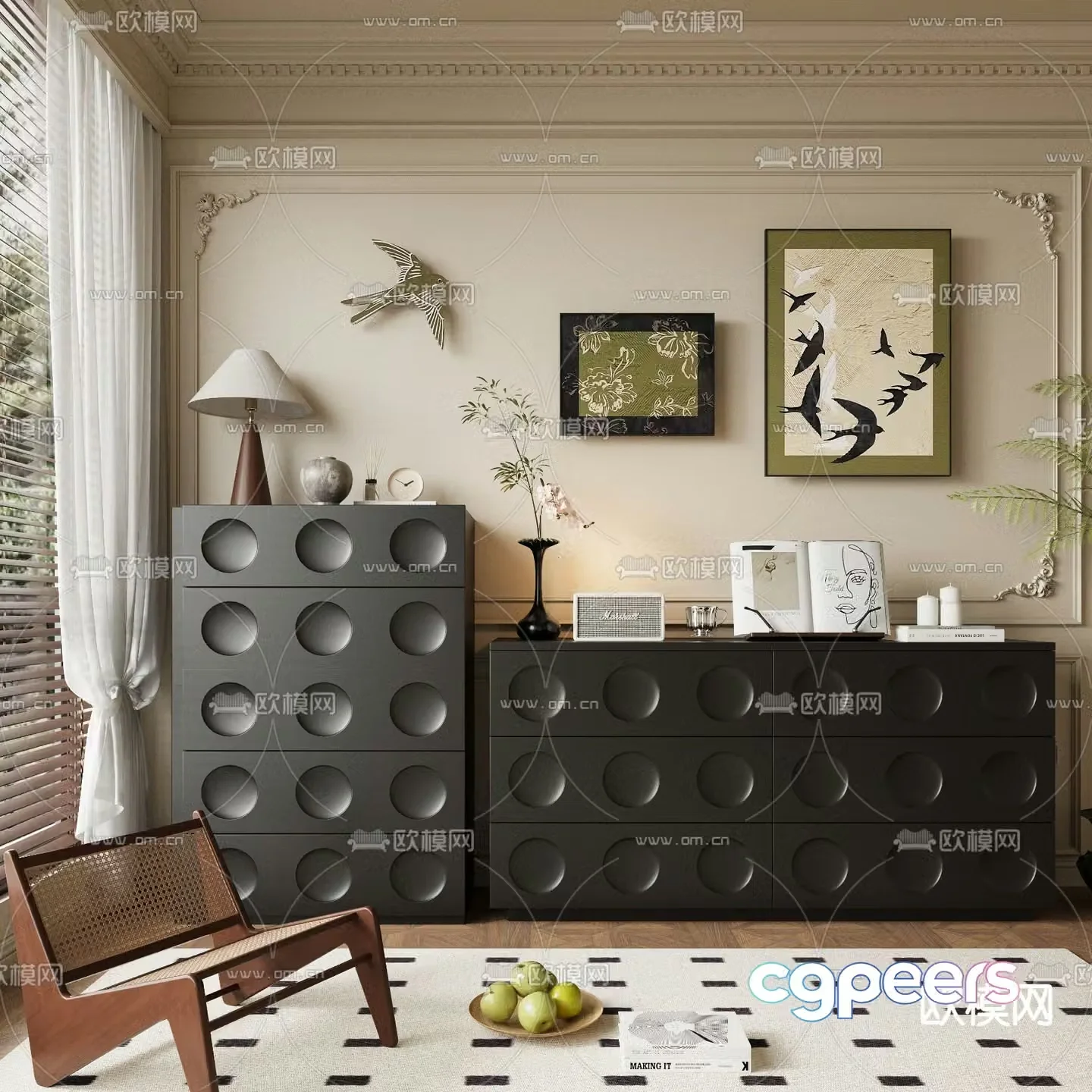 Middle-aged shoe cabinet entrance cabinet 3D model