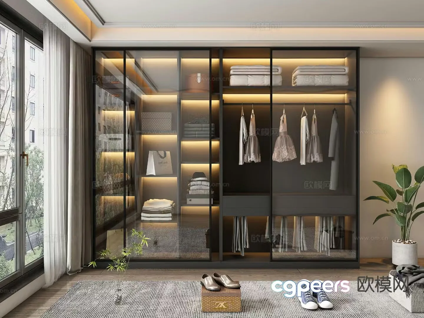 Modern wardrobe glass wardrobe 3d model