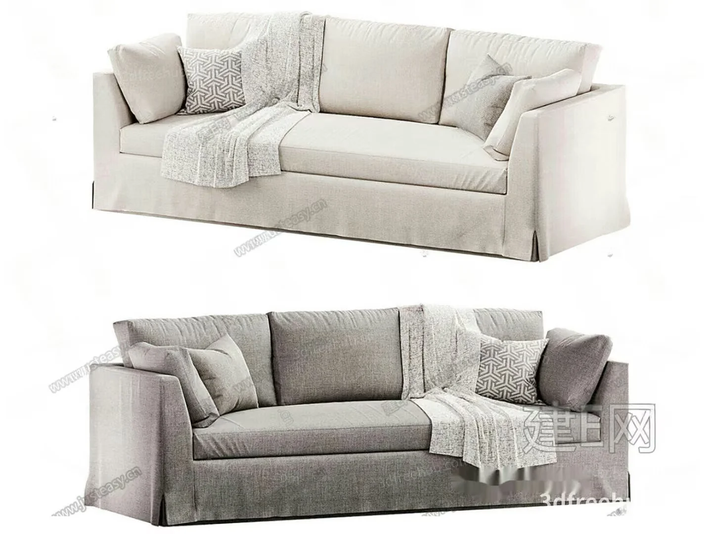 A Gray Couch With Throw Pillows 3D Model – 19297 – VRAY Render