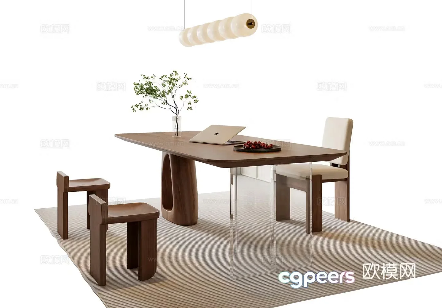 Medium style desk and chair combination 3D model