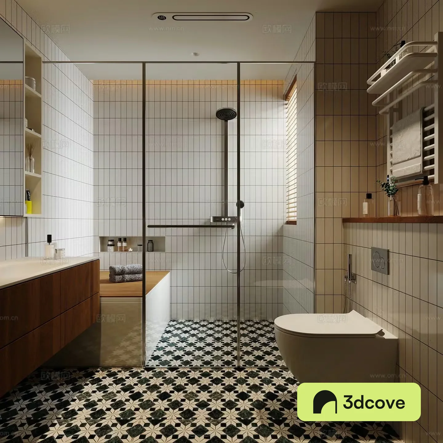 Modern log bathroom wall-mounted toilet electric towel rack hanging wash basin sweat steam room wet and dry