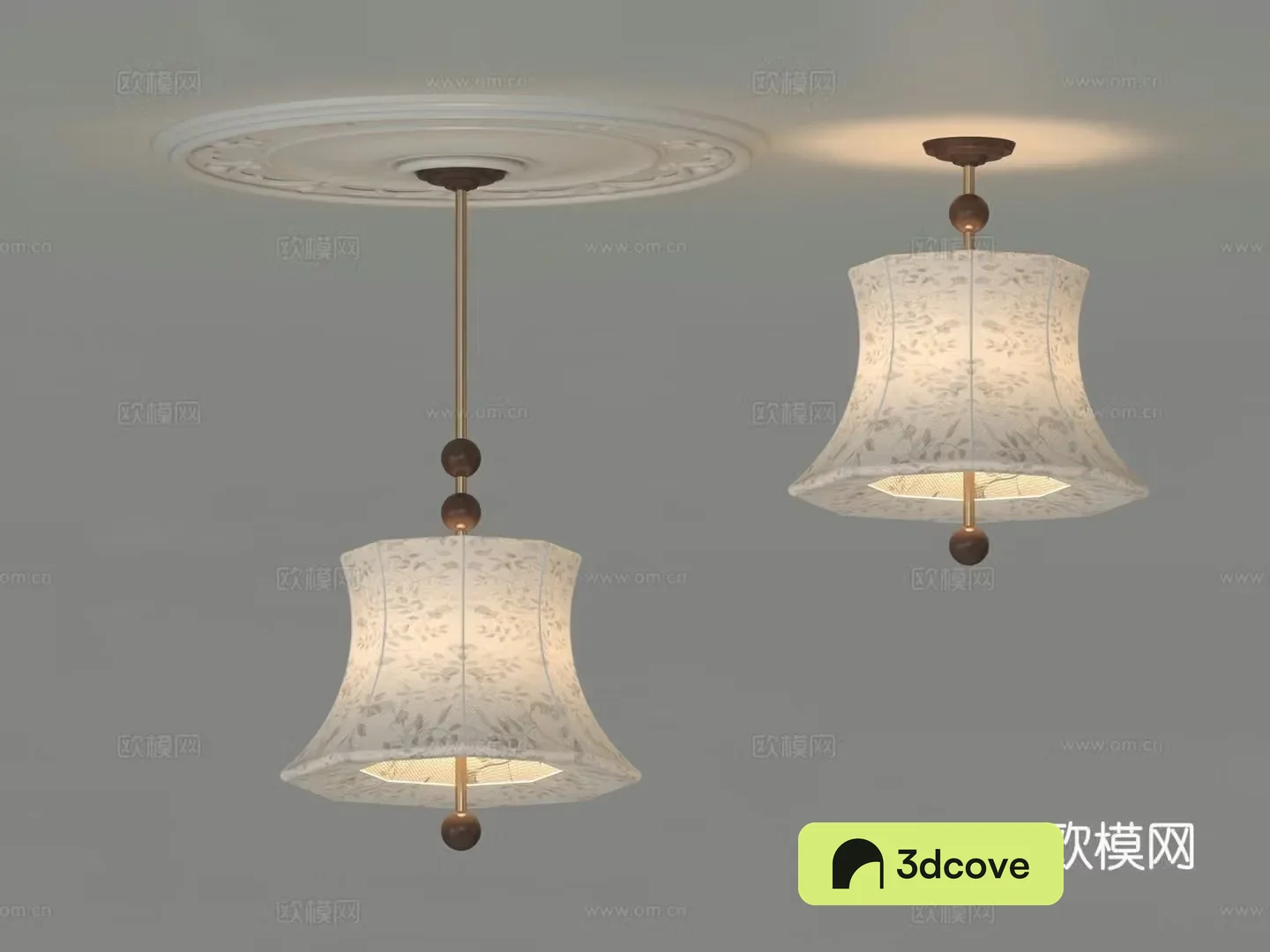 Medium style small chandelier Bedroom bedside chandelier dual-purpose lamp Printed fabric small chandelier 3D model