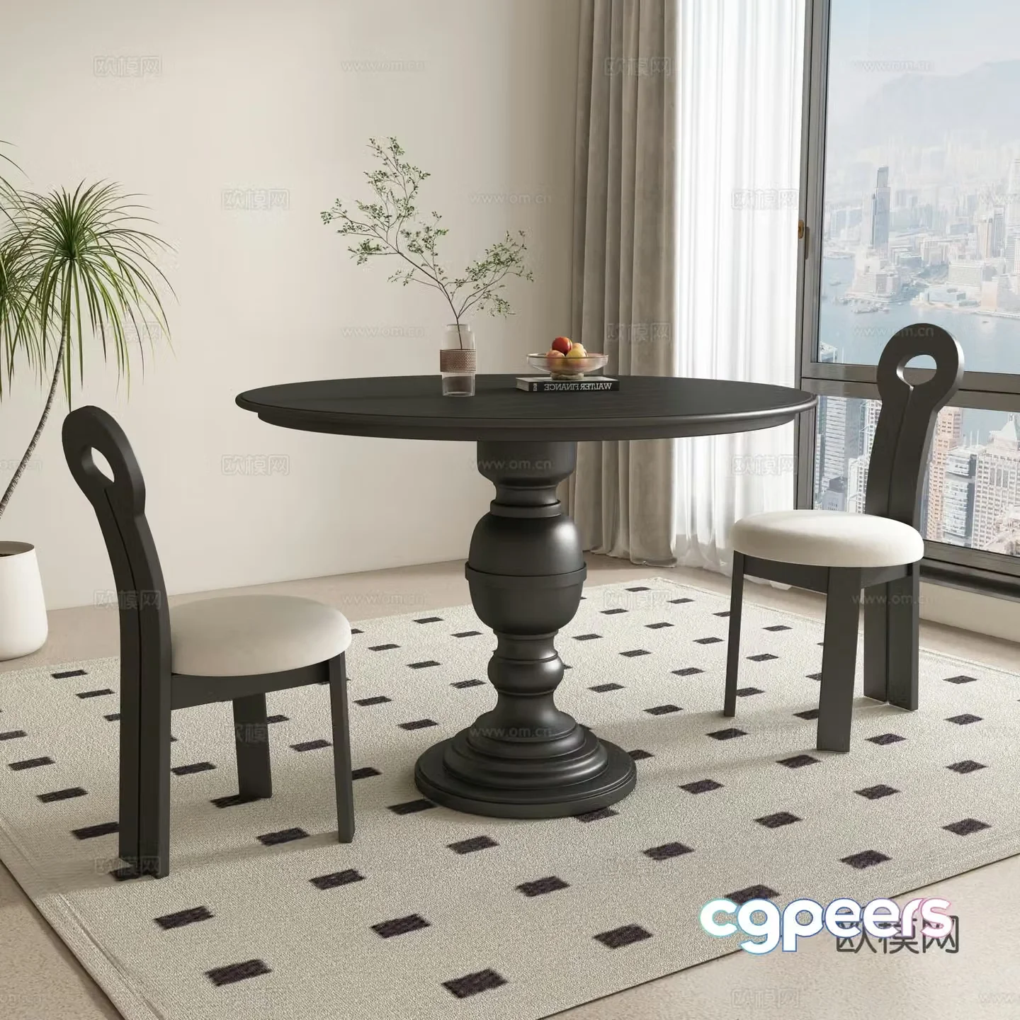 French round dining table and chair 3d model