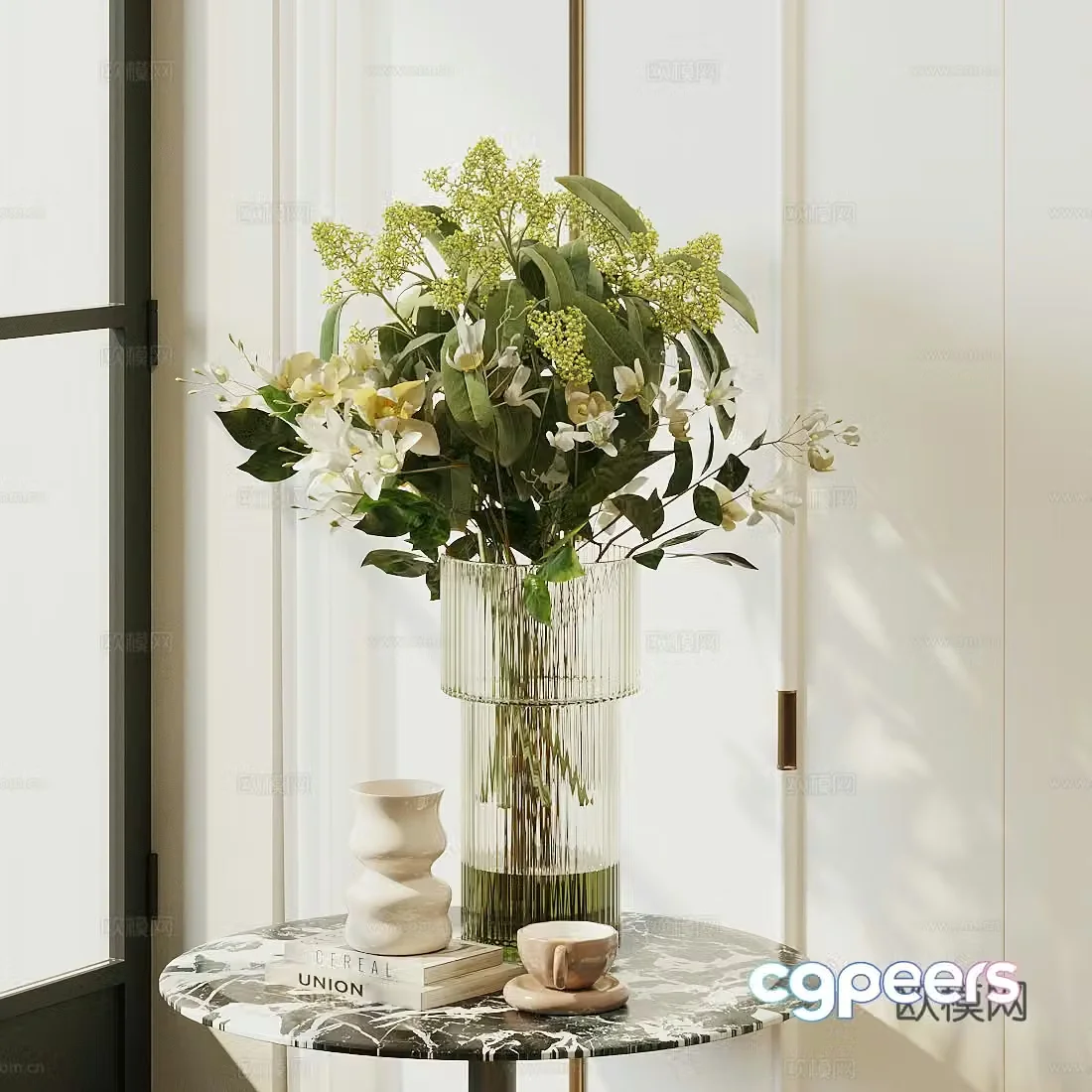 Flowers glass vases interior landscape living room dining table vase ornaments hotel lobby flower art 3D model