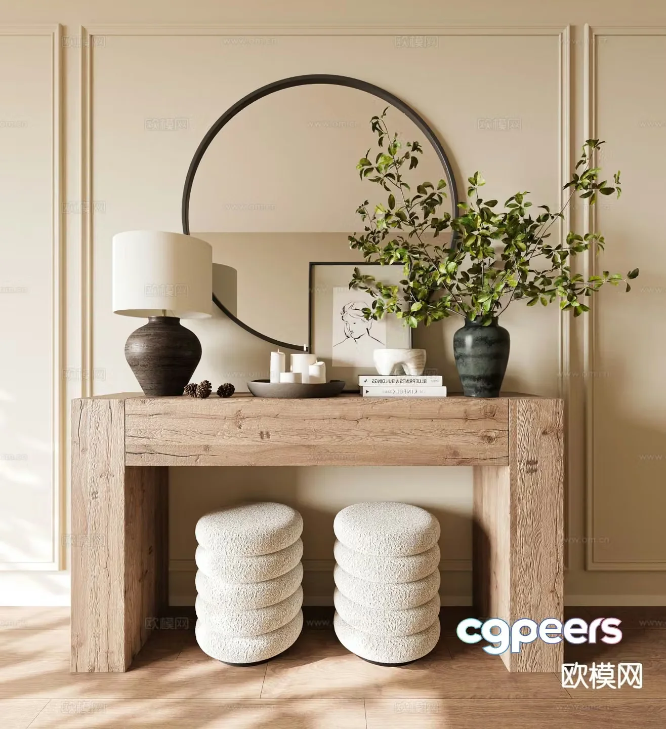Log style dressing table 3d model