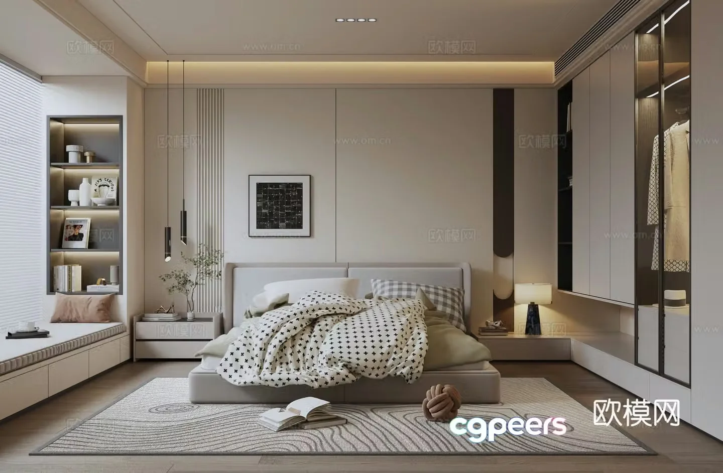 Modern cream style home bedroom 3d model