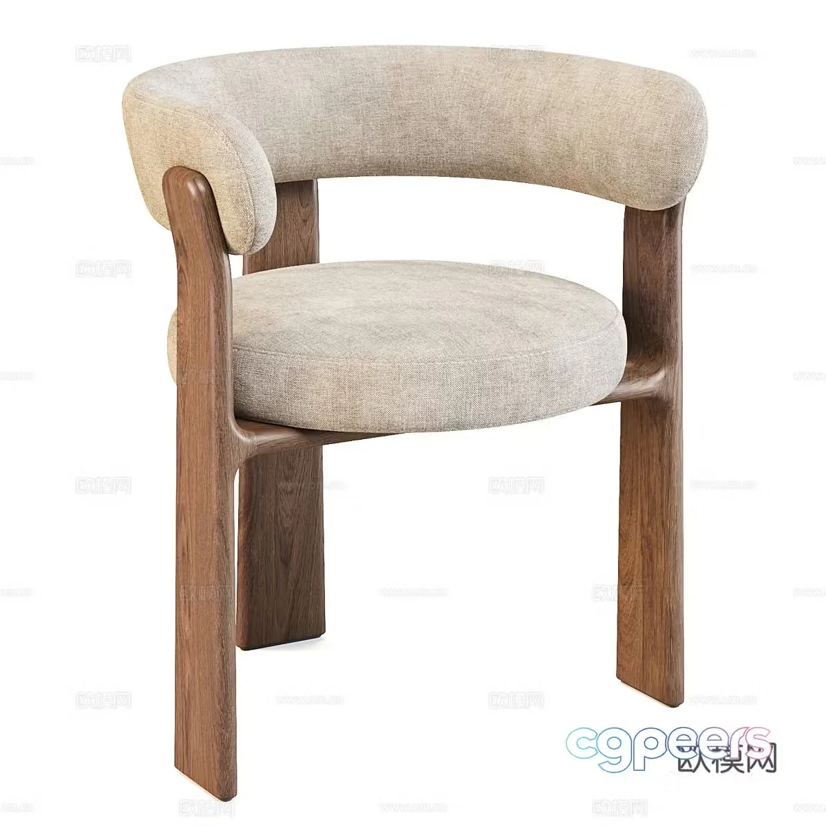 New Chinese style fabric wooden single chair 3D model