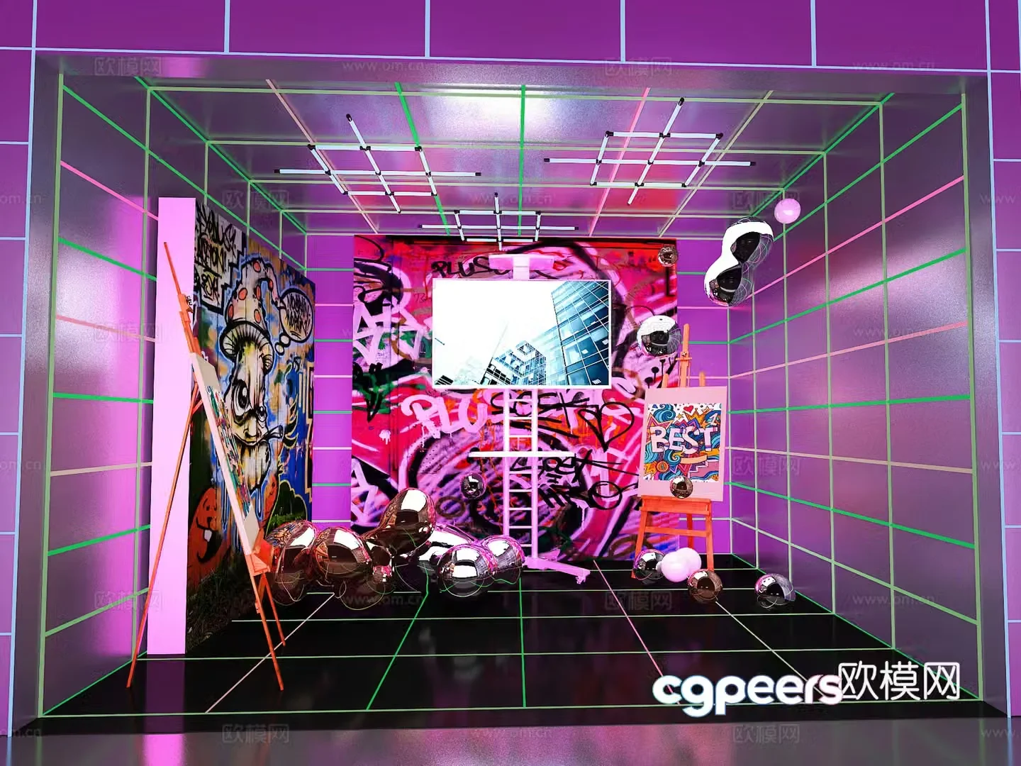 Metaverse Cyberpunk Studio TV Rack Photo Check-in 3D Model