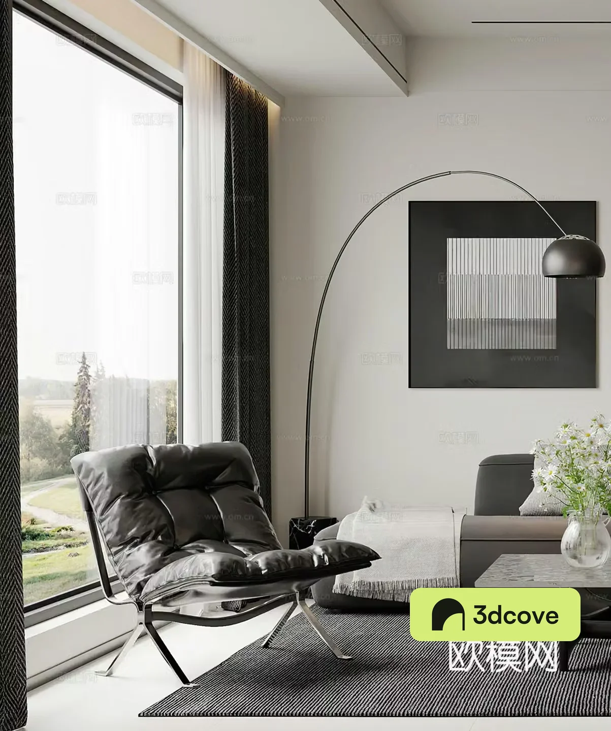 Modern leisure chair floor lamp side table corner table simple leisure chair black white and gray single chair