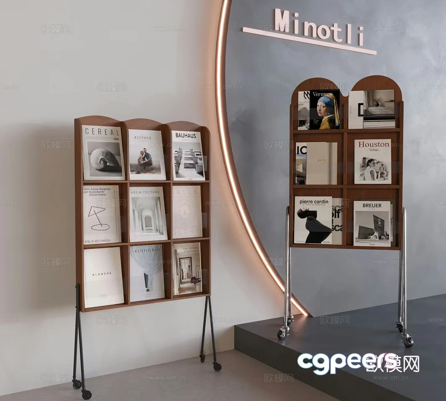 Middle-aged floor-standing bookshelf Solid wood magazine rack Newspaper rack Removable bookshelf 3D model