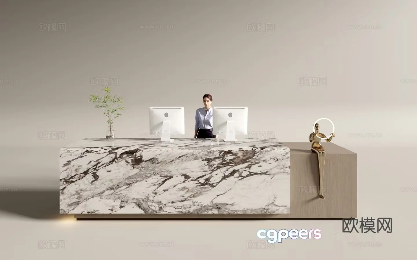 Modern company front desk reception desk service desk 3d model
