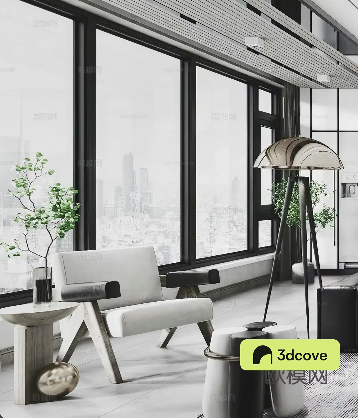 Italian casual chair high-end gray casual chair single chair floor lamp side table corner table single chair