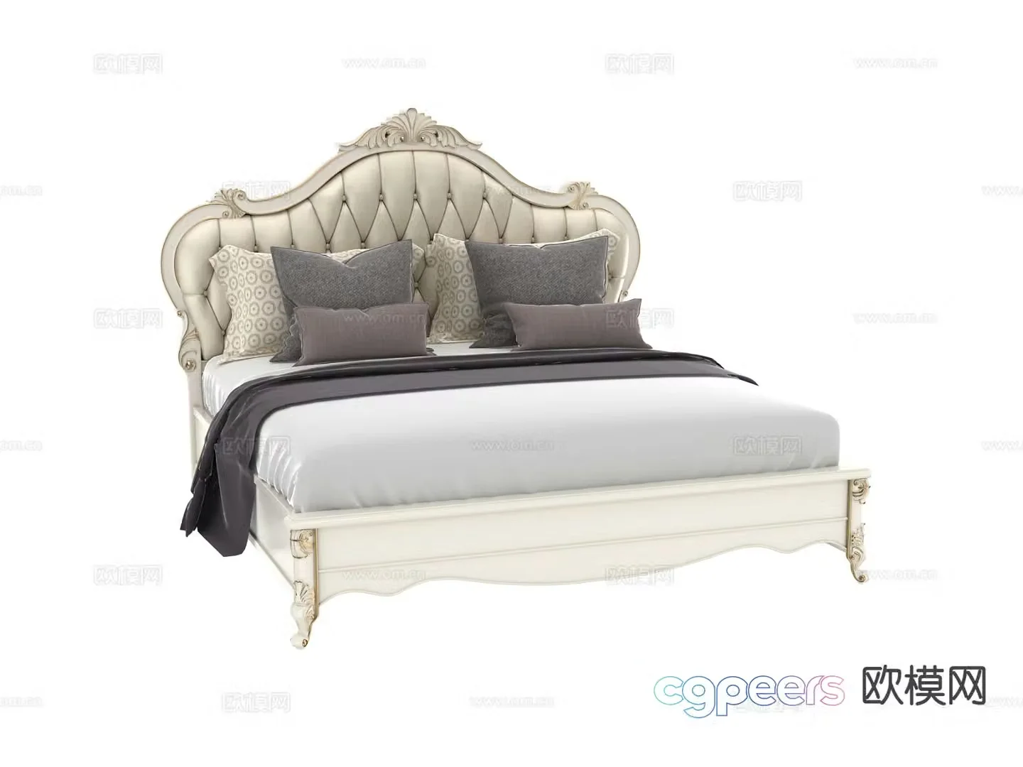 European double bed 3d model