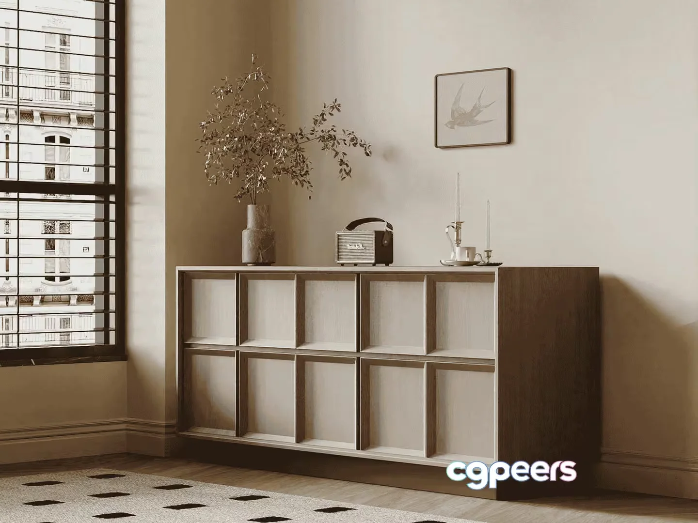 Modern Wooden Shelving Unit 3D Model – 14844 – VRAY Render