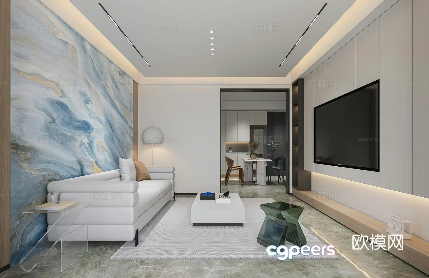Modern living and dining room 3d model