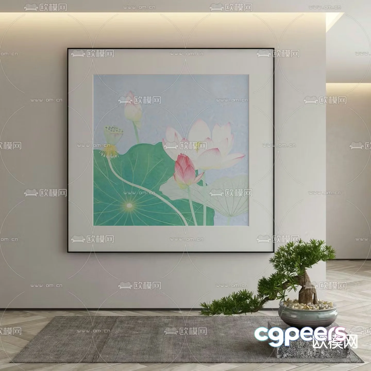 New Chinese Lotus Painting Decorative Painting 3D Model