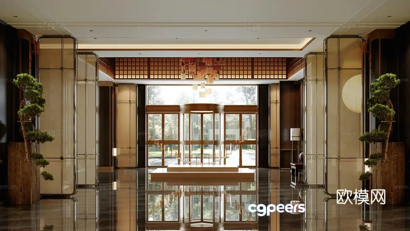 New Chinese hotel lobby rotate door entrance 3D model
