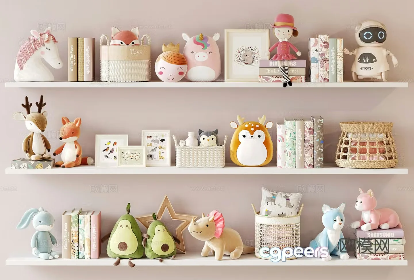 Modern children girl toy doll ornaments plush toys storage basket book book 3D model