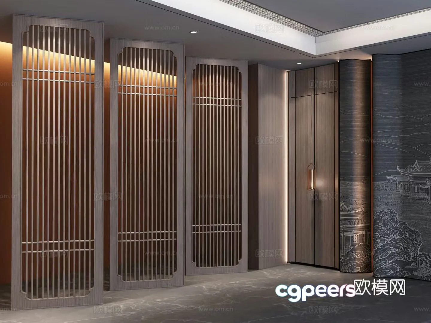 New Chinese style lattice partition background wall 3D model