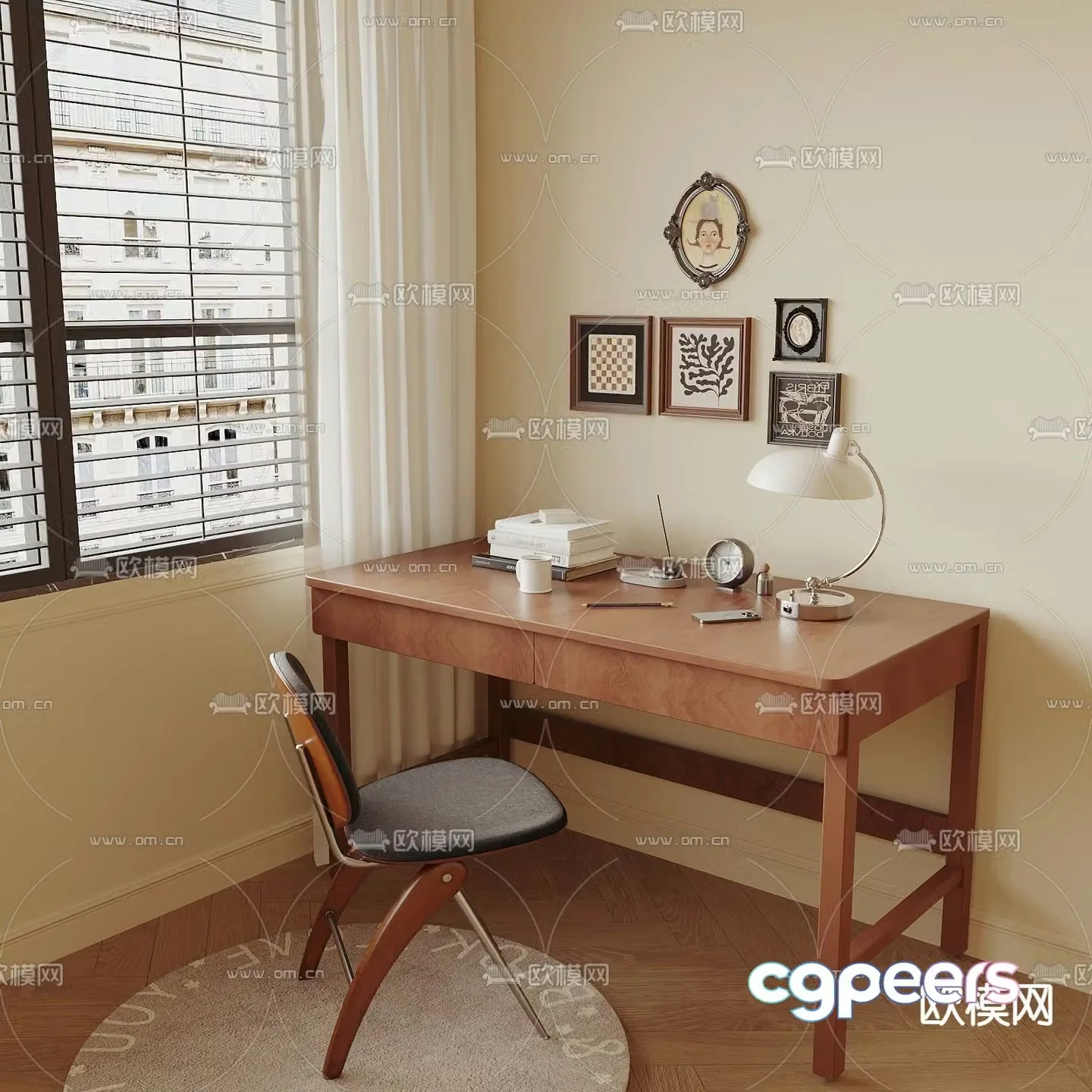 Medieval style desk study table writing desk 3D model