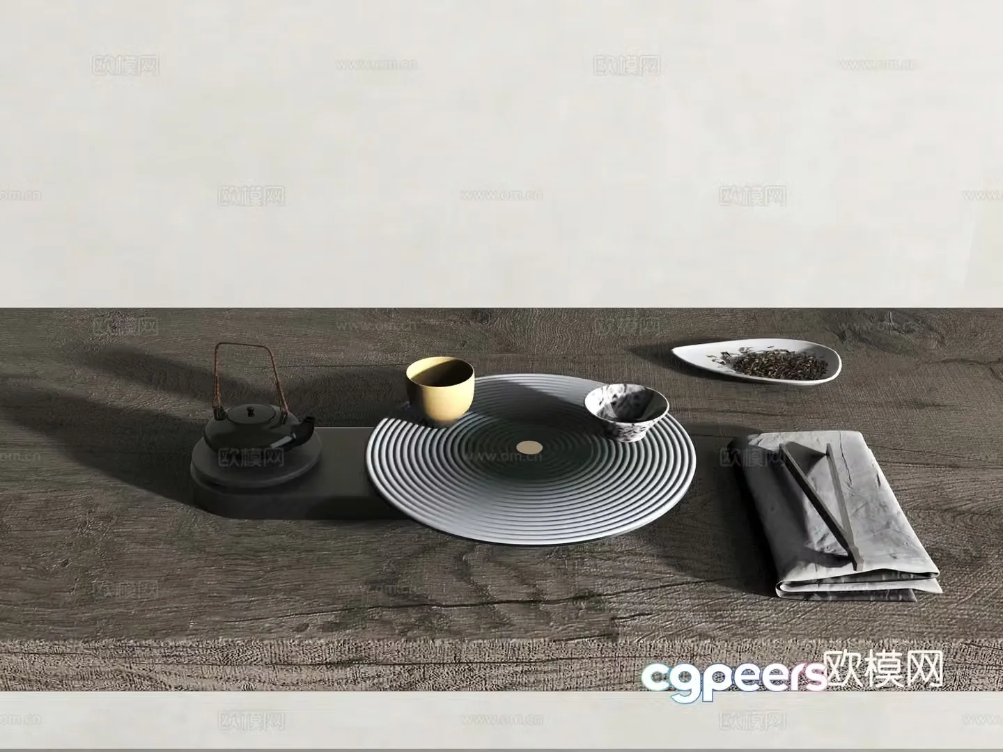 Modern oriental tea tray 3d model