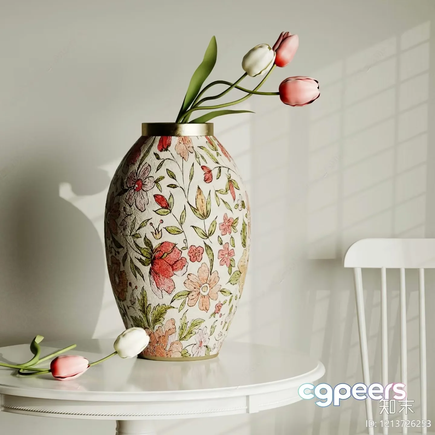Floral Vase On Table 3D Model – 17556 – VRAY Render