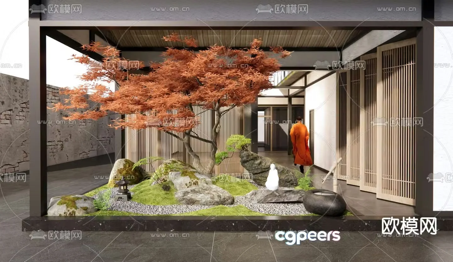 Japanese garden landscape sketch 3D model