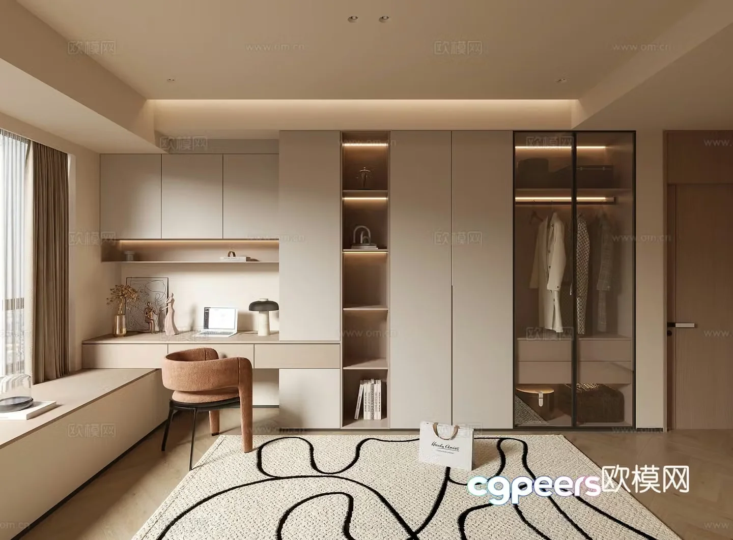 Cream trench wardrobe 3d model