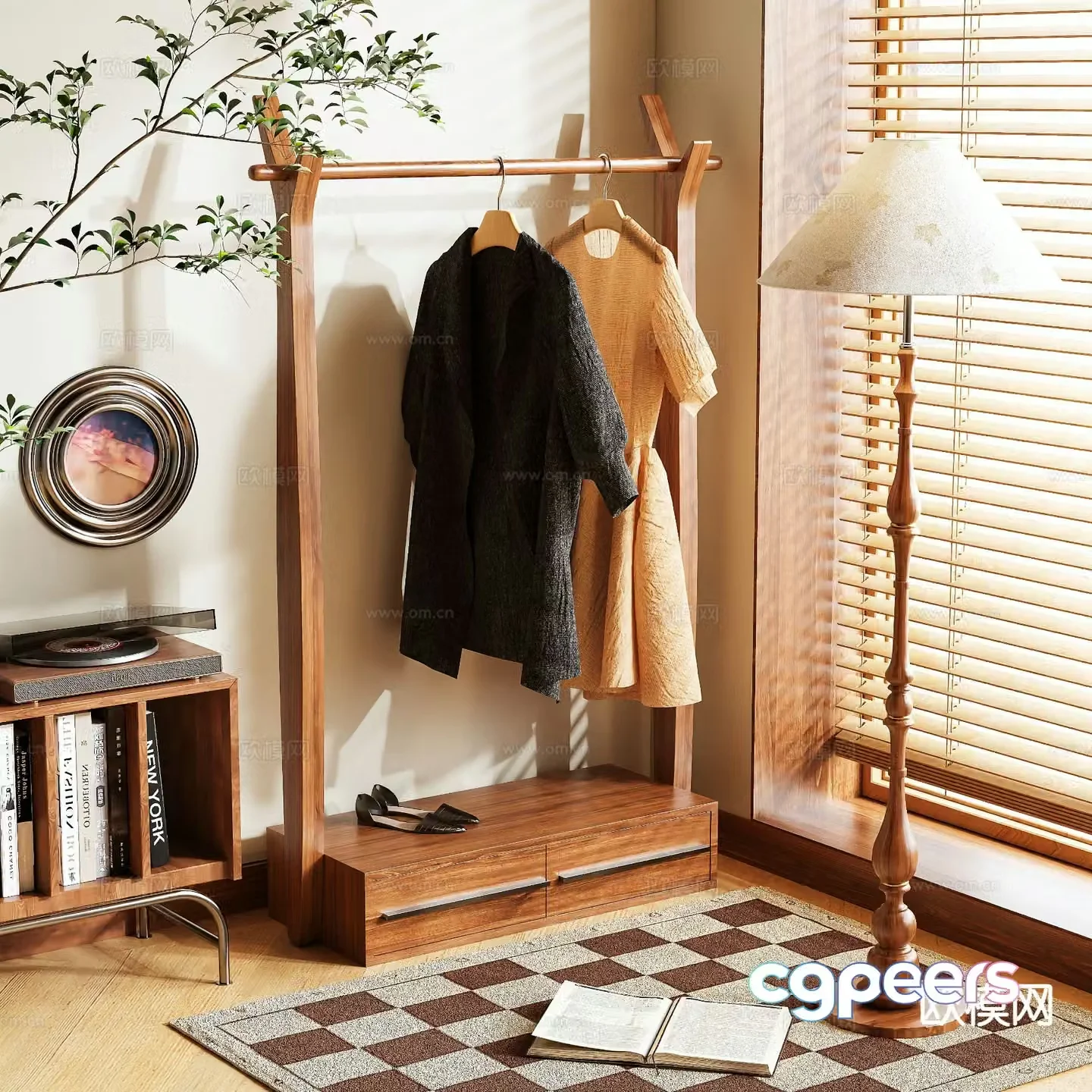 Medieval style clothes rack coat rack floor-standing clothes rack 3D model