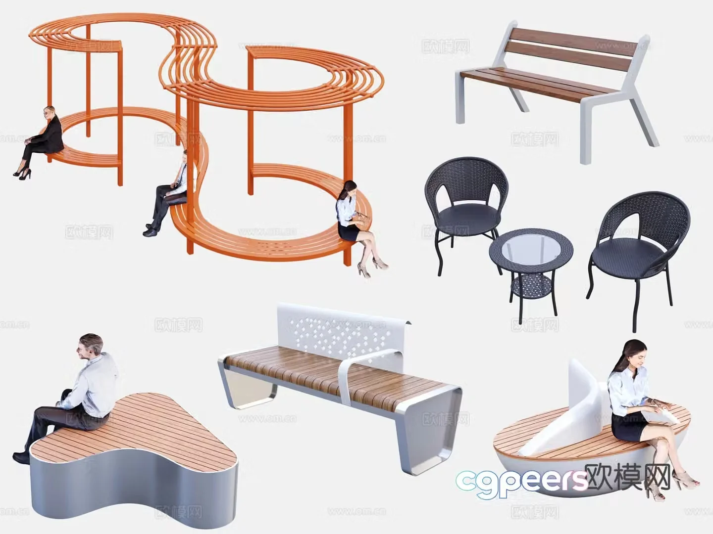 Outdoor seating special shaped chair public chair 3d model