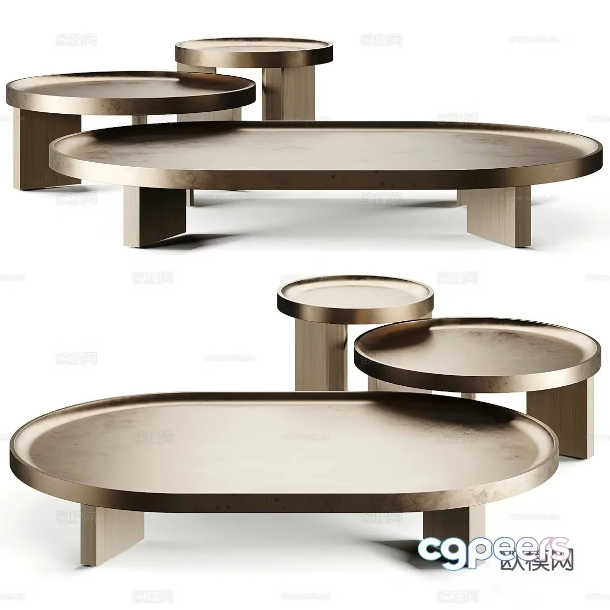 Light luxury tea table coffee table combination metal tea table round table round side table sofa tea table sofa 3D model