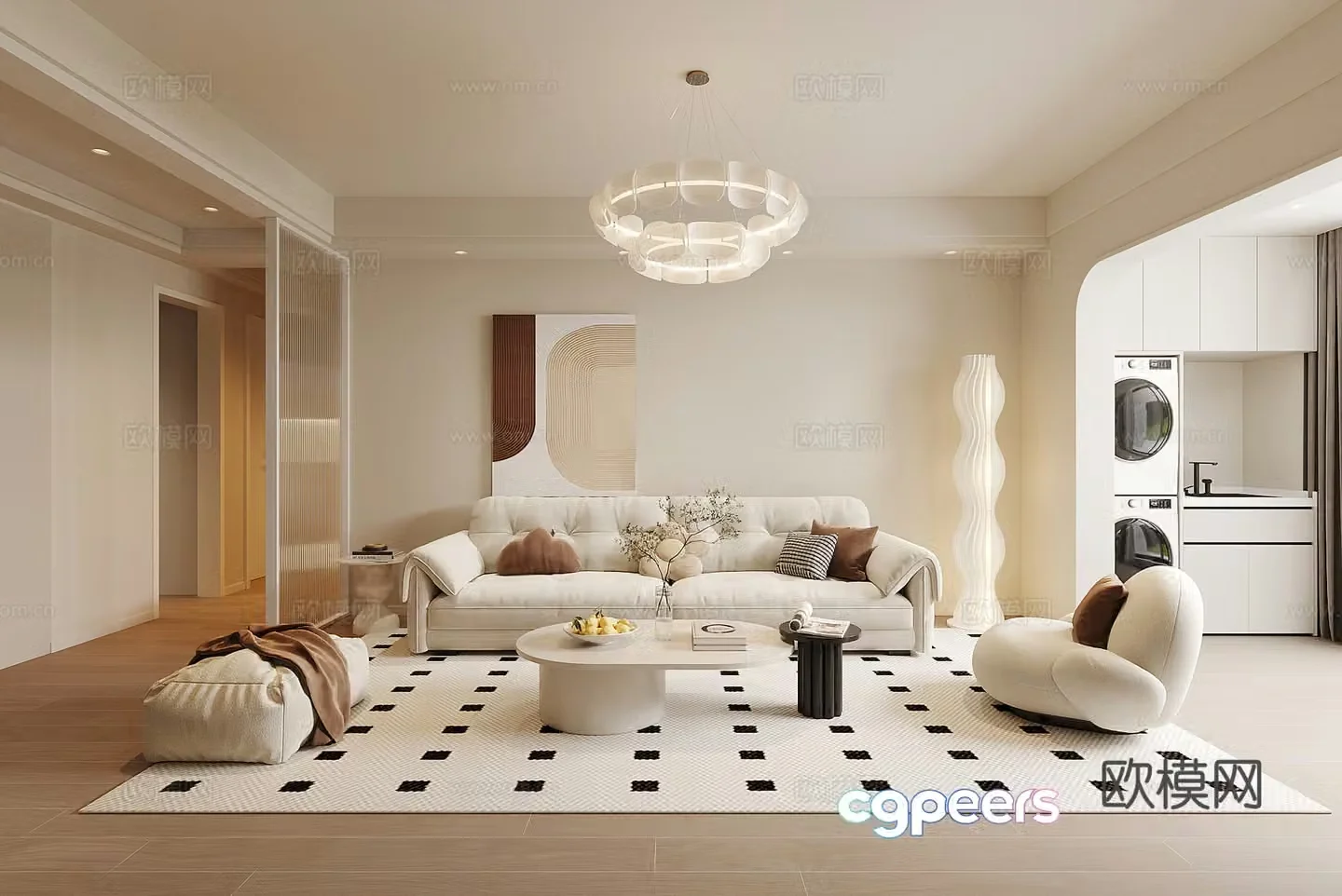 Cream style living room 3d model